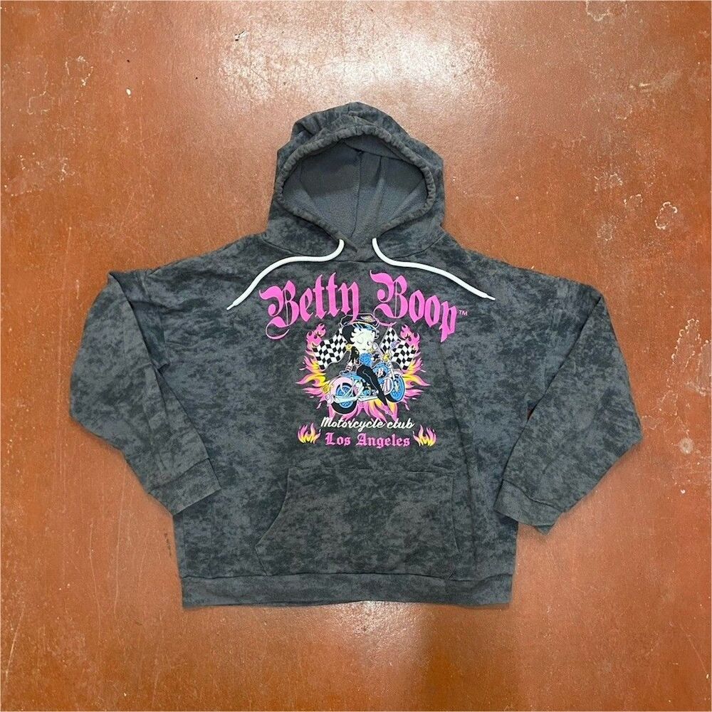 Betty Boop Motorcycle Club Slate Grey Pullover Hoodie Women's Size L